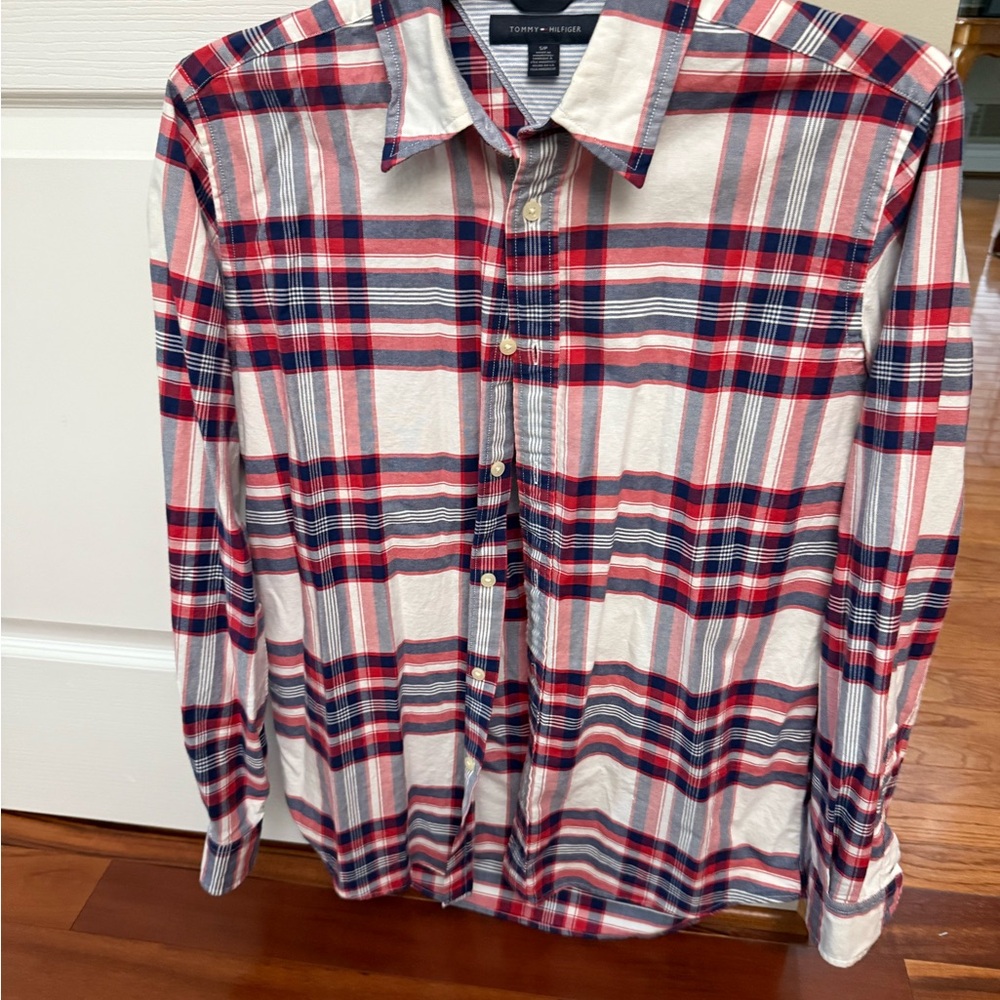 Tommy Hilfiger Red and Blue Casual Button Down Shirt